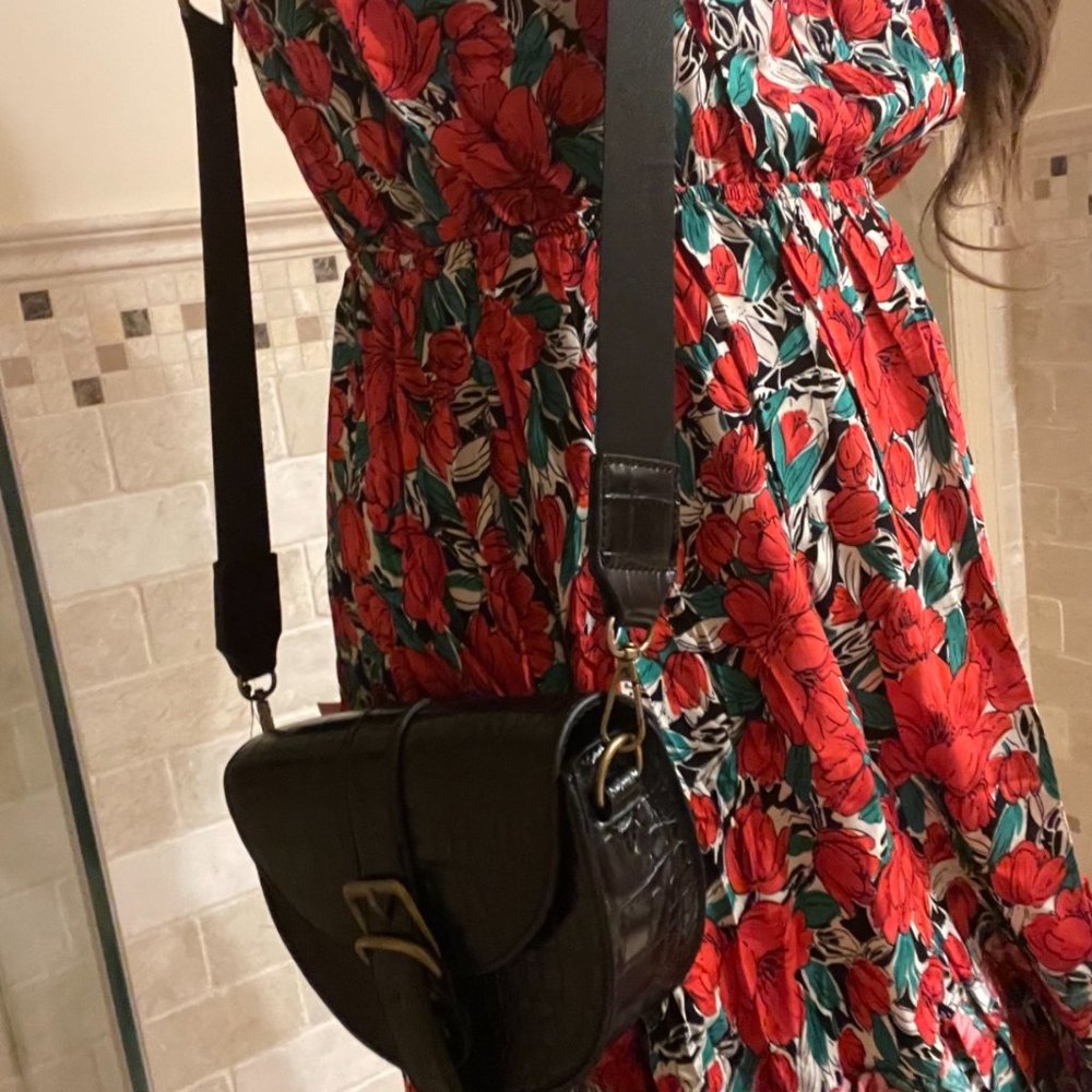 Women's Black Polyester lining Drop Helen Saddle Crossbody Bag with strap